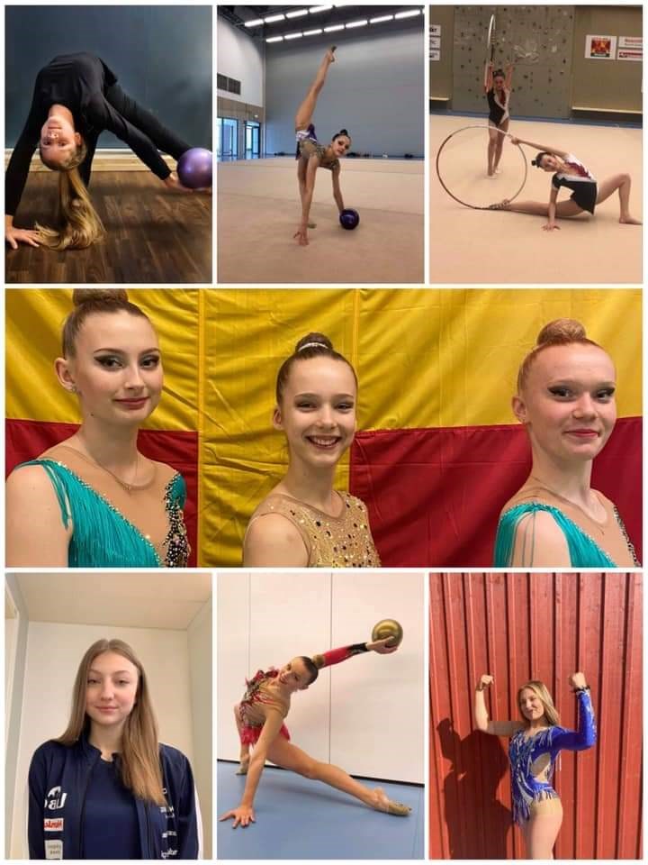 Collage med bilder på utövande av rytmisk gymnastik