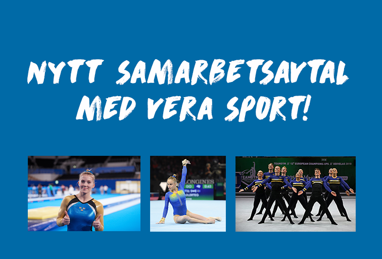 Bilder från tävlingar med blå bakgrund. Bildtext Nytt samarbete med Vera Sport!  