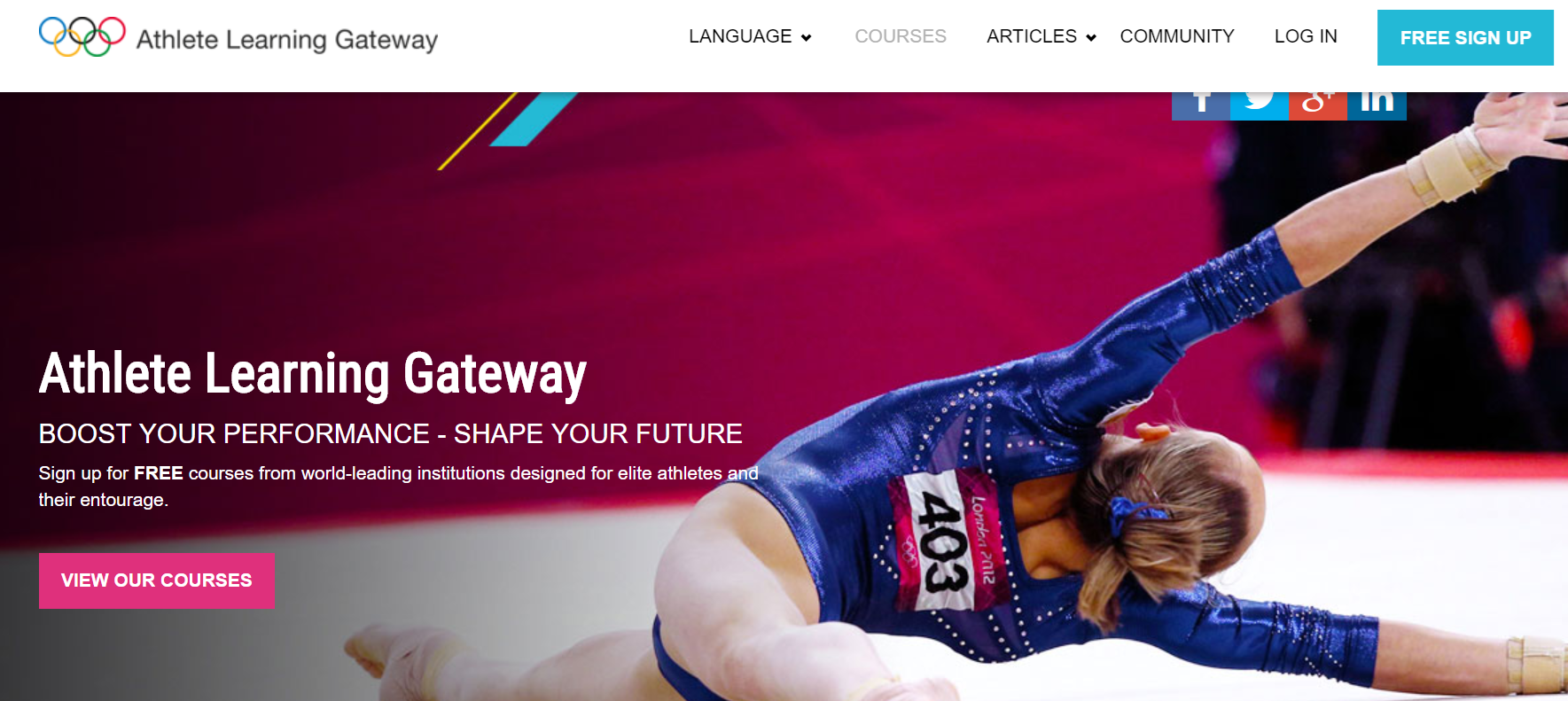 Förstasidan på webbplatsen för Athlete Learning Gateway