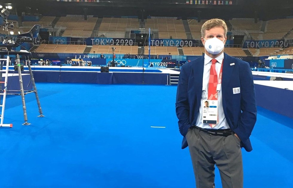 Jens Hummel på plats i tävlingshallen i Tokyo