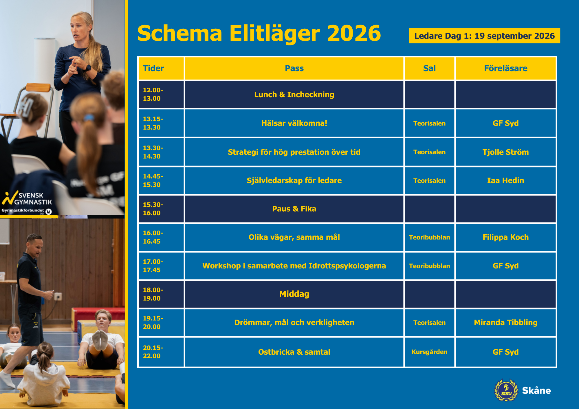 Schema ledare dag 1 Elitläger