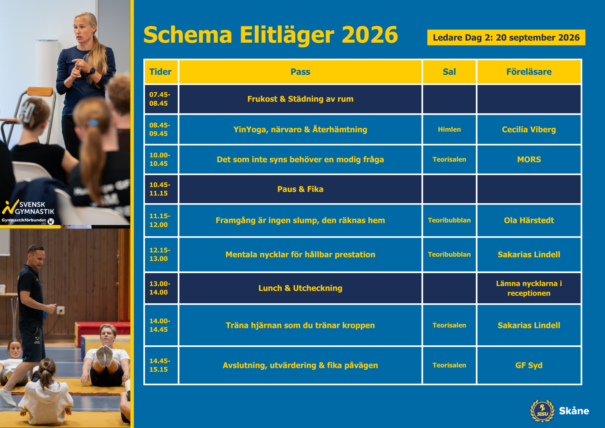 Schema dag 2 ledare Elitläger