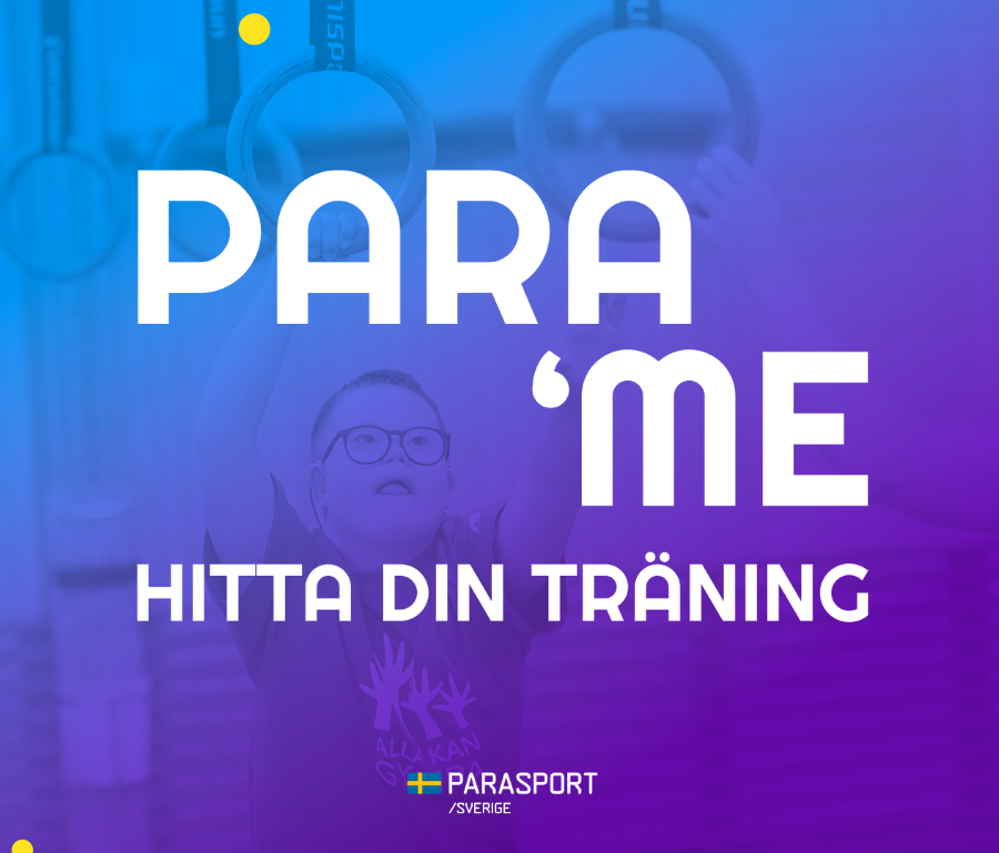 Bildtext på bakgrundsbild med gradient blå till lila: Para 'Me Hitta din träning